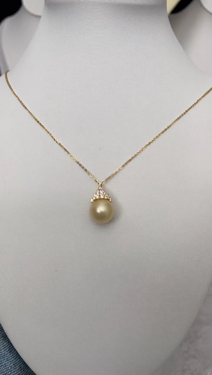 【闪购商品】海水珍珠吊坠(赠链)未镶嵌南洋金珠冰雪女王12-13mm