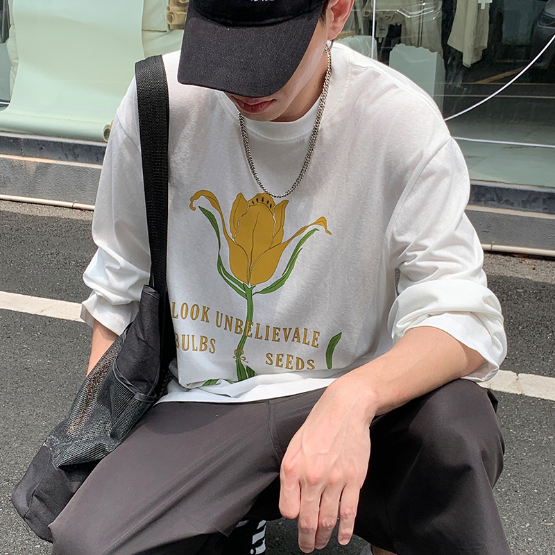 Lookun 春日 郁金香长T薄款春夏季男士情侣休闲ins宽松百搭长袖潮