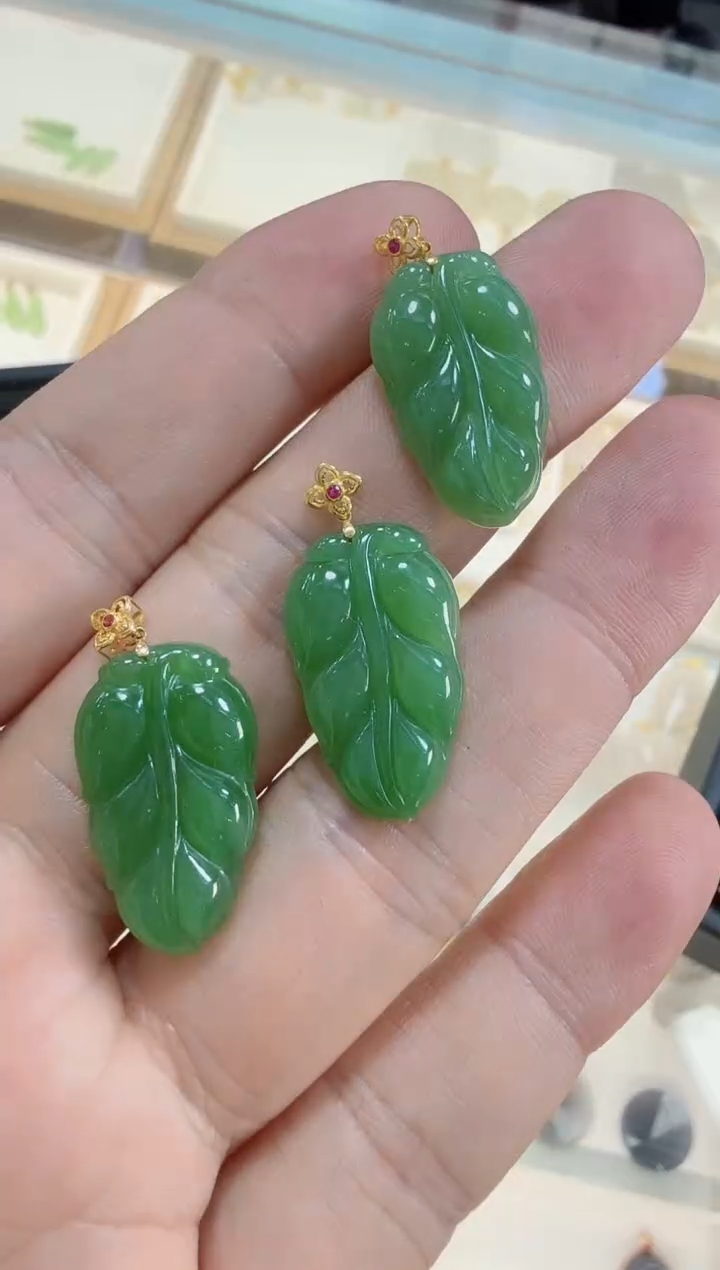 和田玉18K金镶嵌吊坠(不含链)树叶 j15 多样性发一