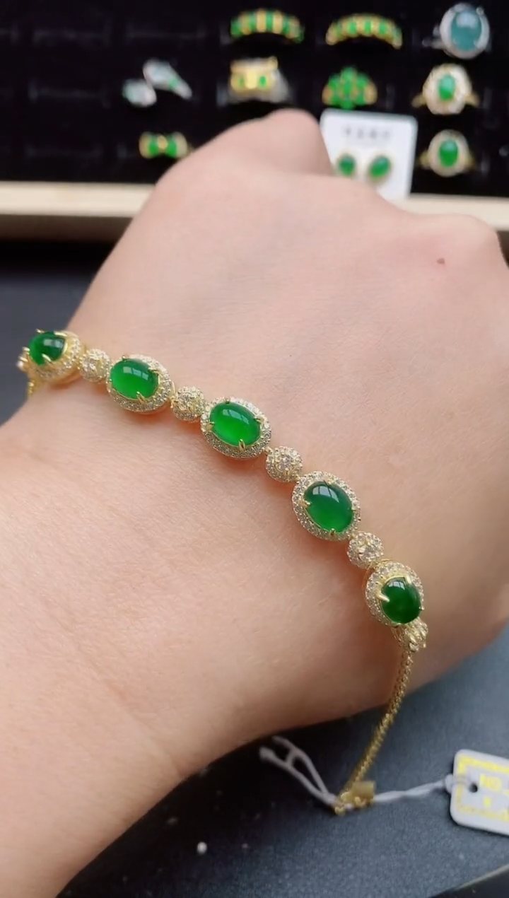 【闪购商品】翡翠手链银S925镀金镶嵌2112121