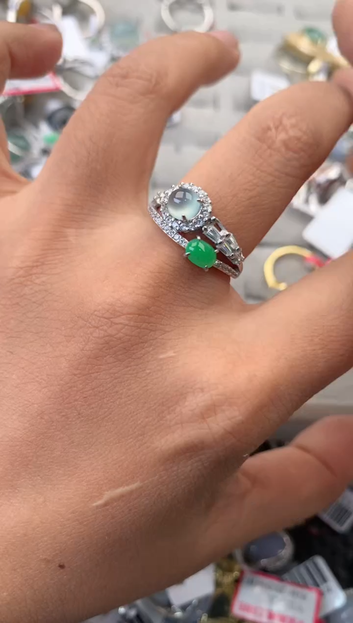 银S925镶嵌戒指翡翠10                10