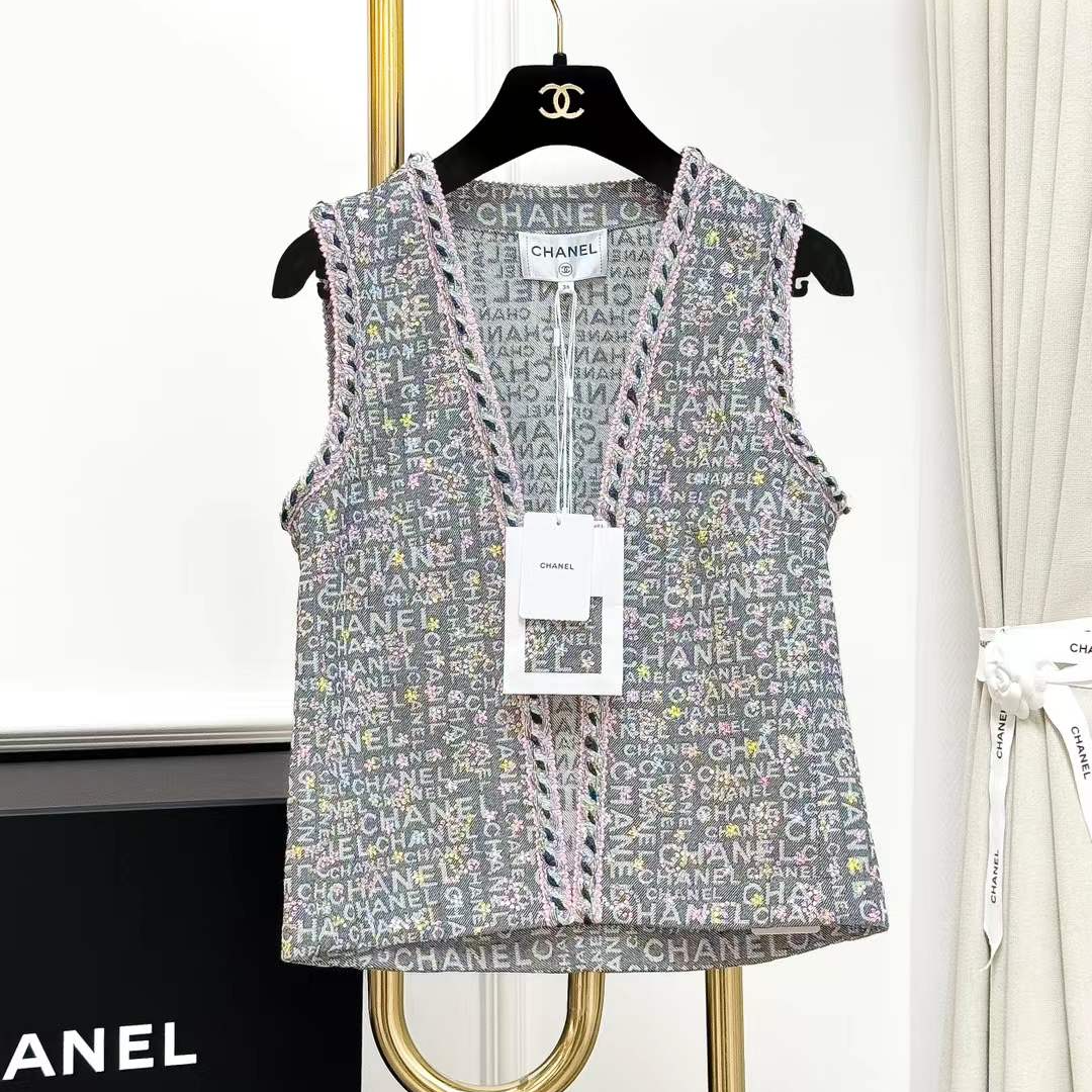 99新 Chanel/香奈儿 36码24C拼色刺绣丹宁字母马甲