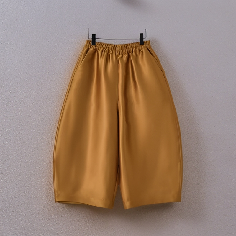 秋冬上新马卡龙极简休闲宽松时尚新中式双层加衬八分花苞裤