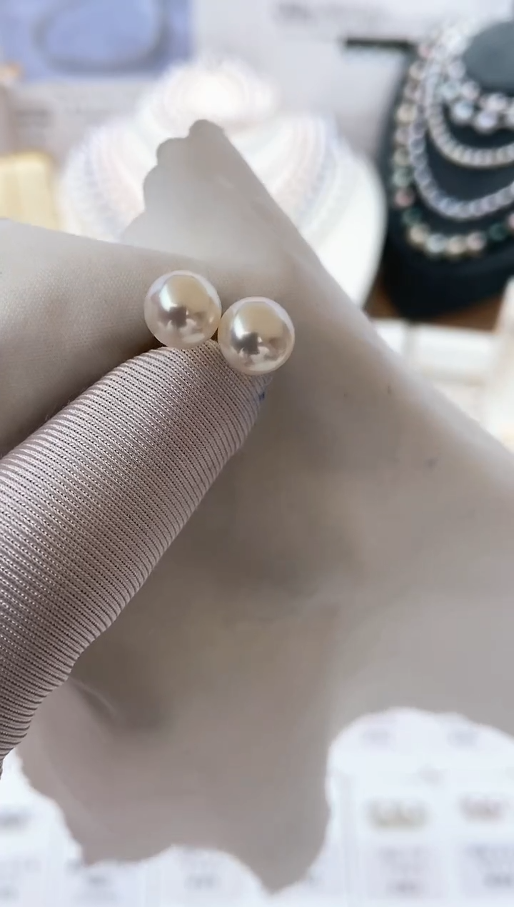 【闪购商品】海水珍珠耳饰18K金镶嵌特选福利7.5-8mm不退不换