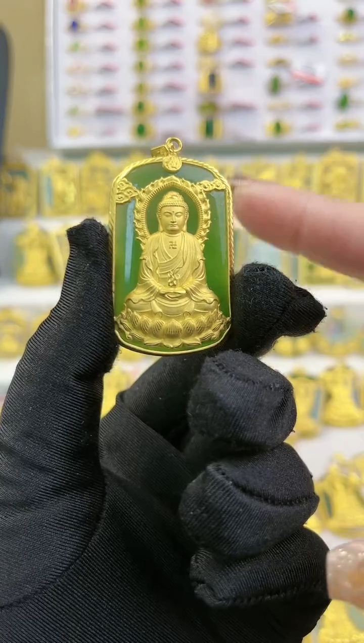 【闪购商品】和田玉吊坠(不含链)足金镶嵌黄金和田玉吊坠