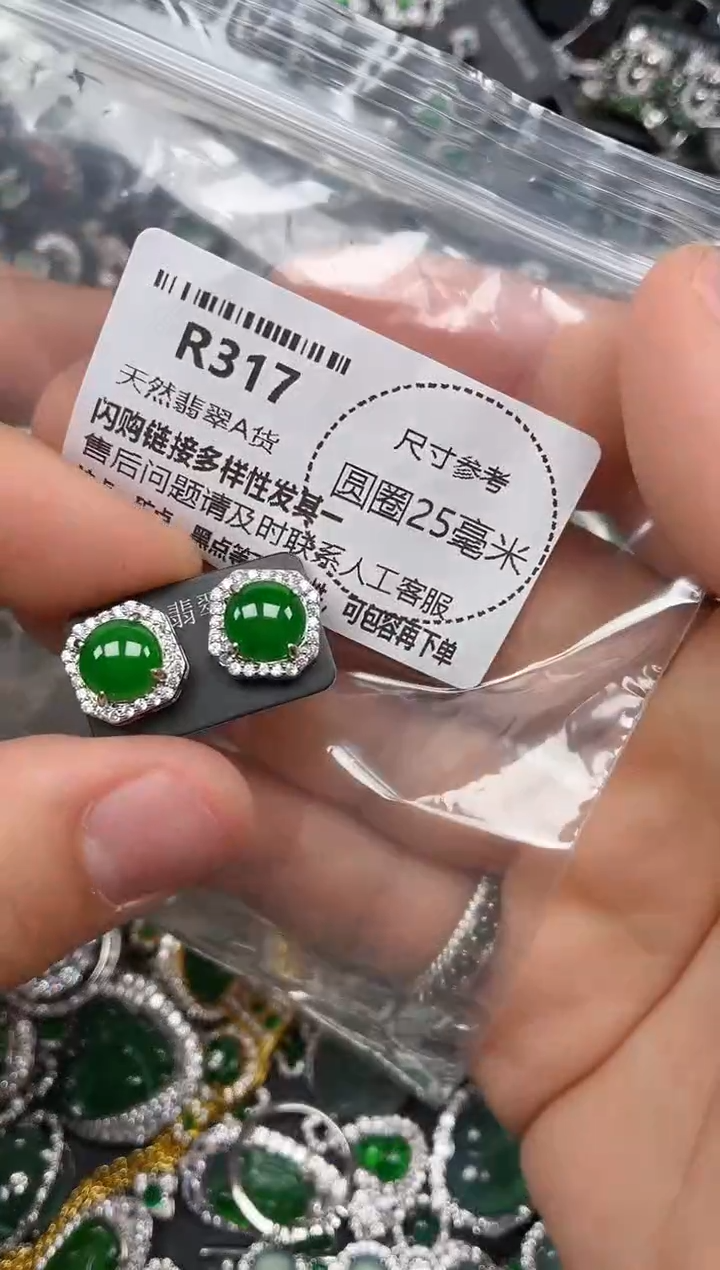 翡翠未镶嵌颈饰R317耳钉