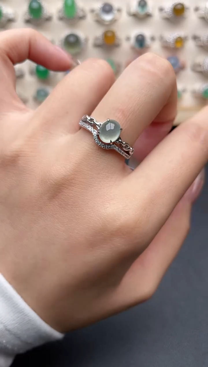 【闪购商品】翡翠戒指银S925镶嵌一物一证一礼盒