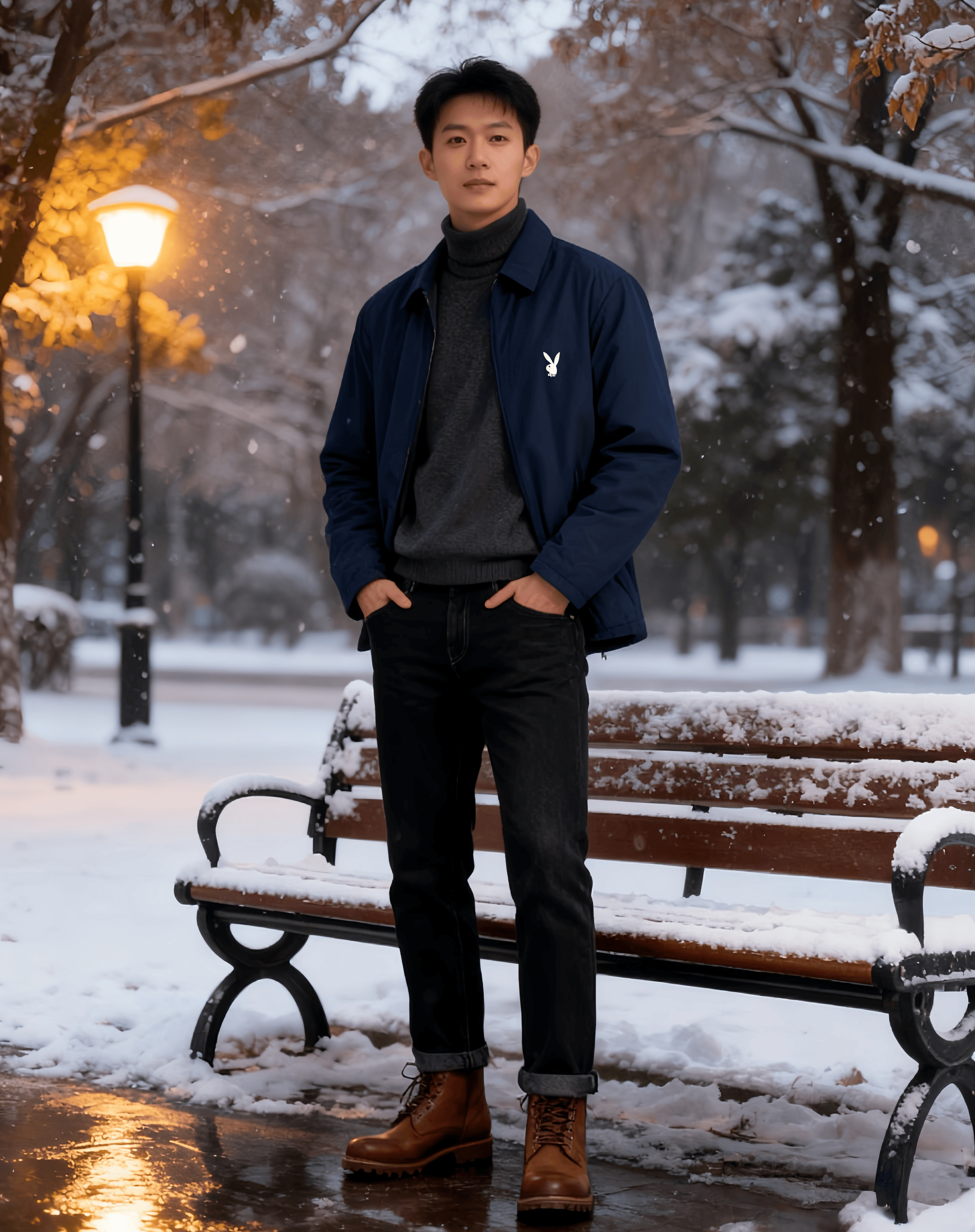 蓝色立领加绒外套