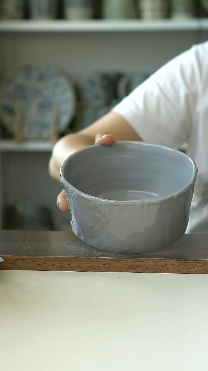 微瑕岩石纹高级灰早餐碗14.5cm@4-2@