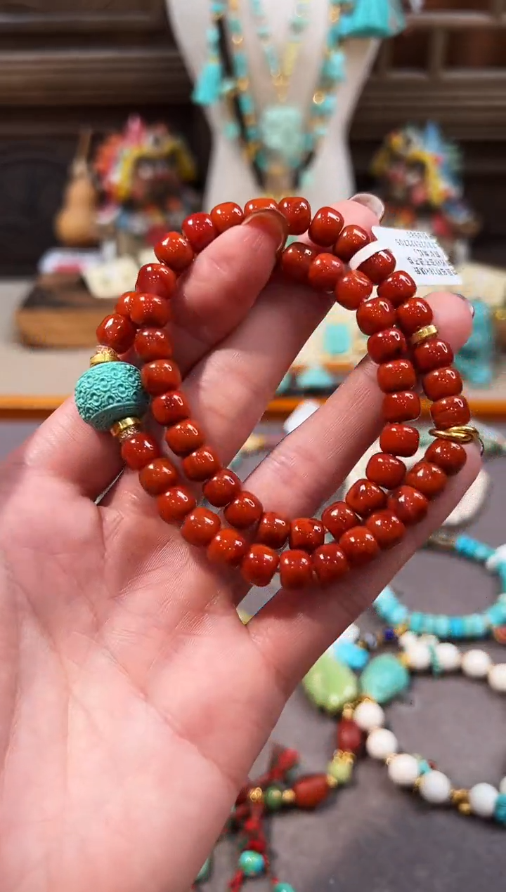 18K金镶嵌手链南红玛瑙原矿南红双圈手链