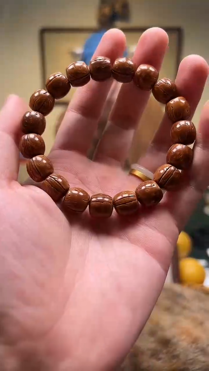 【闪购商品】桃核手串12.5mm左右 红磨桃核鼓珠单圈