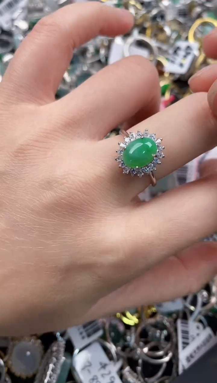 银S925镶嵌戒指翡翠222      6