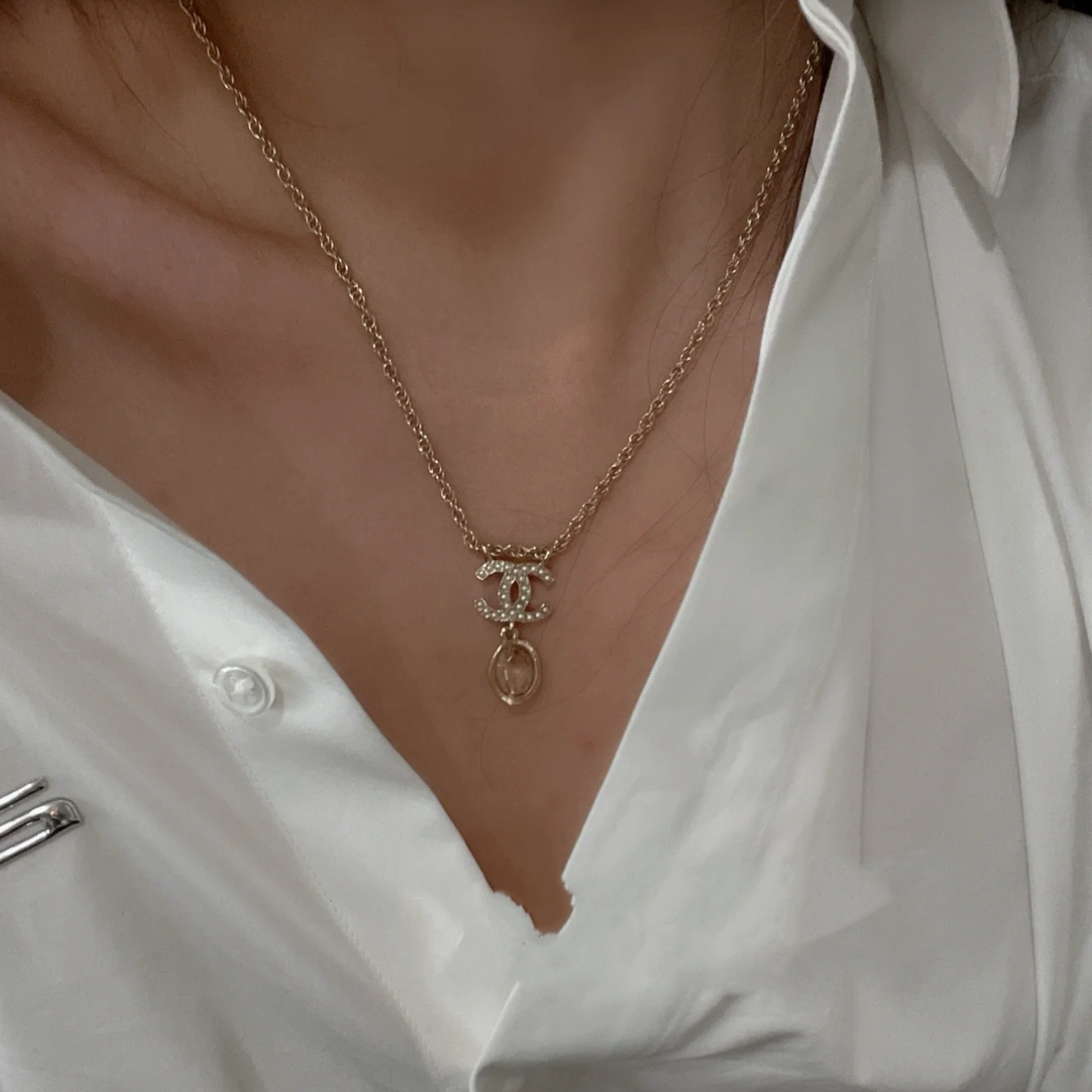 合金项链 双C珍珠吊坠气质复古