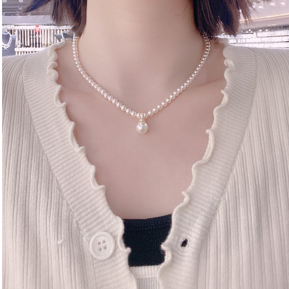 铜合金仿珍珠项链 大珠珠卡8mm项链珠珠时尚简约气质834