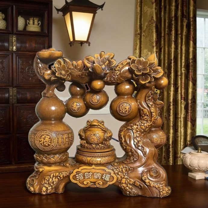 XD五福临门摆件客厅电视框酒柜桌面旋转金蟾葫芦乔迁礼家居装饰品