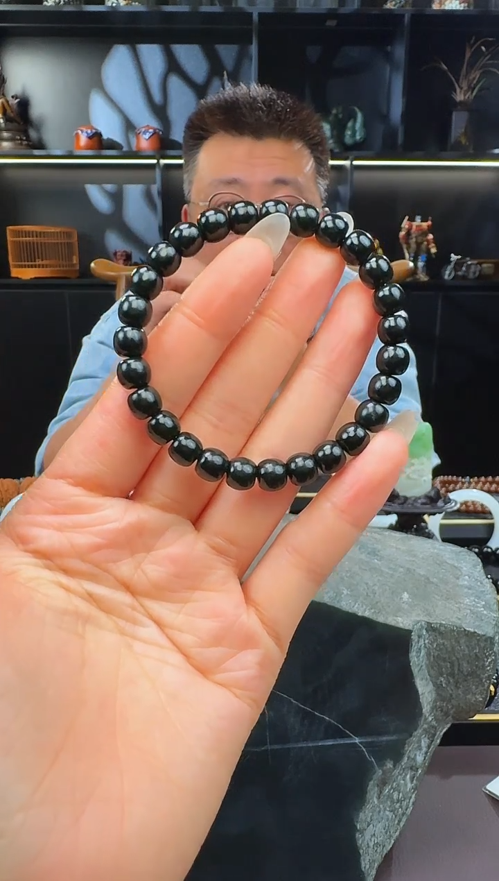 颈饰未镶嵌和田玉8mm塔青老型手串