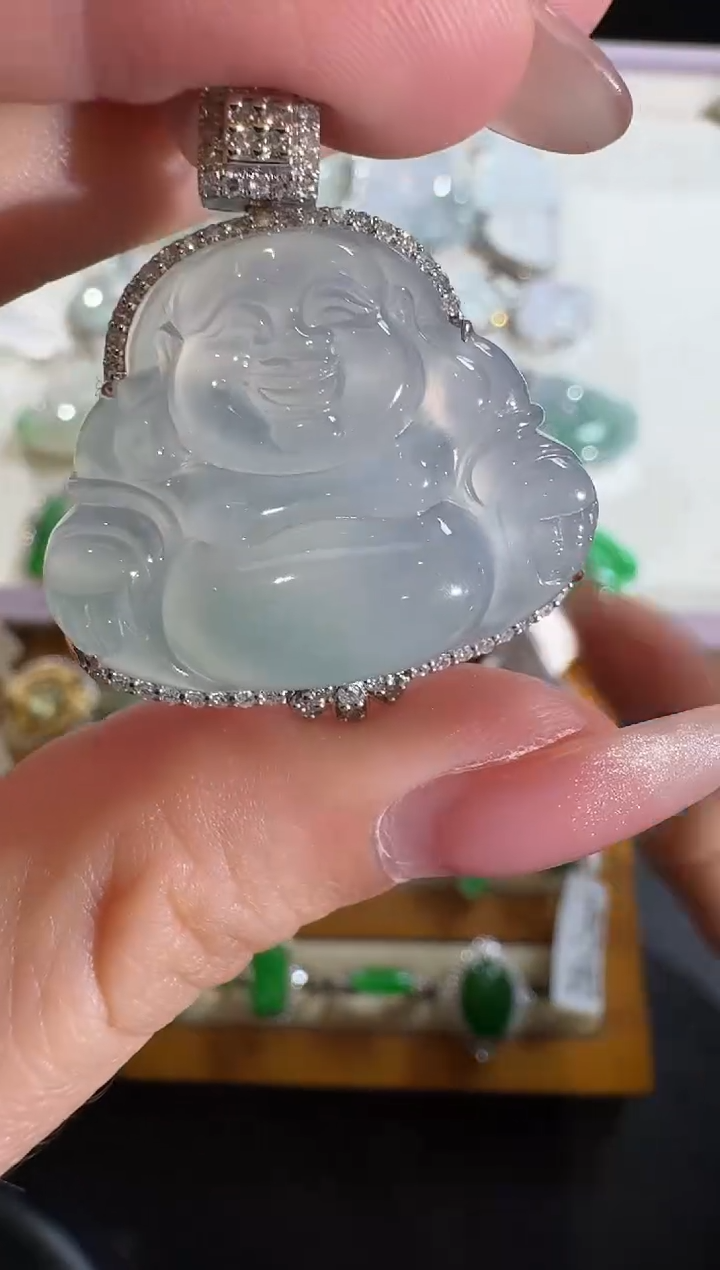 【闪购商品】翡翠吊坠(不含链)18K金镶嵌【源头工厂】钻石镶嵌