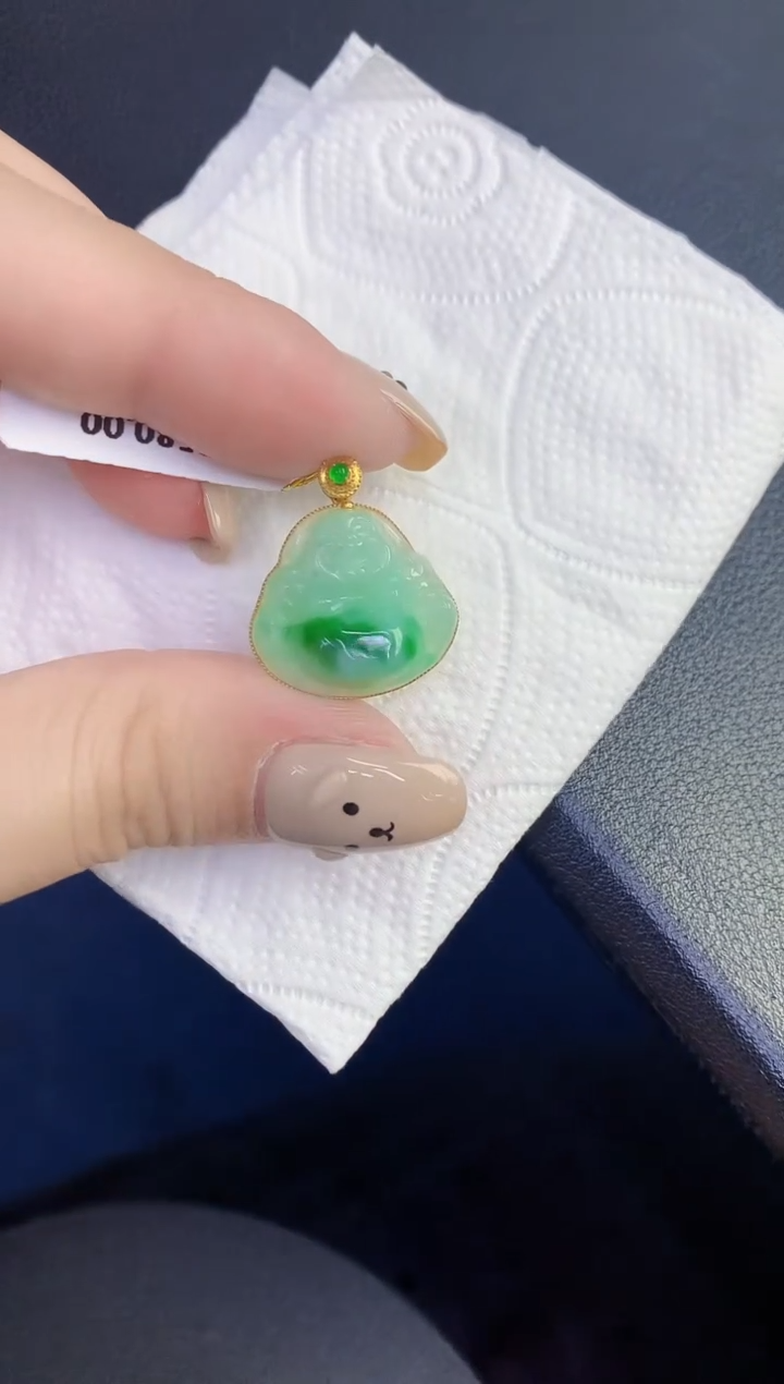 颈饰18K金镶嵌翡翠缅甸天然翡翠A货