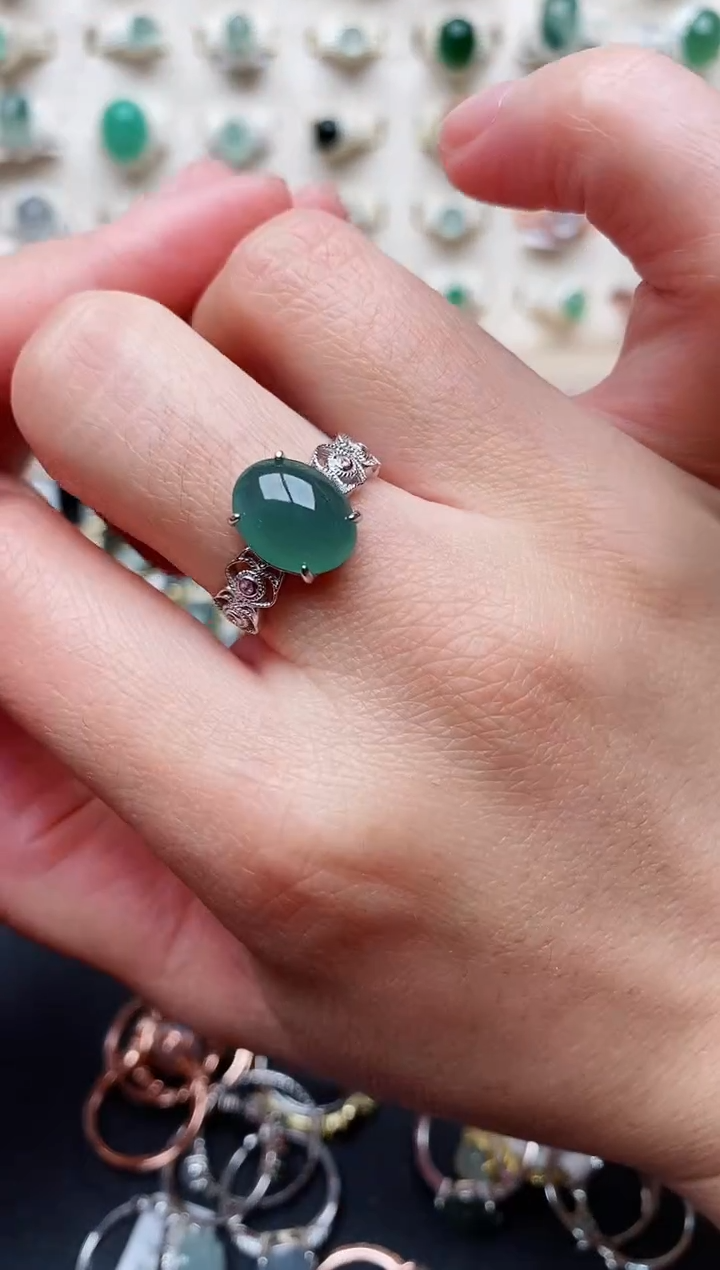 【闪购商品】翡翠戒指银S925镶嵌天然翡翠222   3+