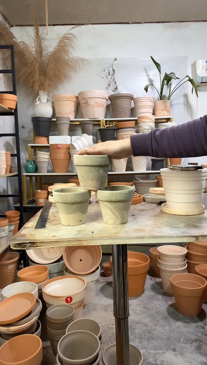 12*11绿白陶 3盆无托