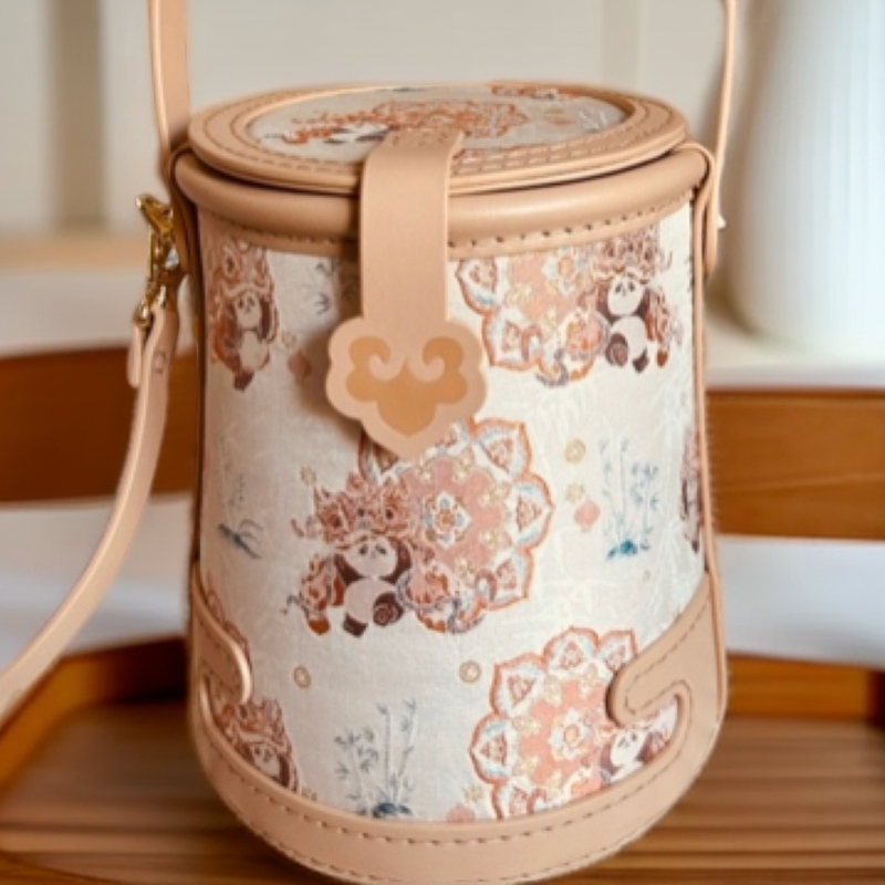 头层牛皮中式复古如意桶手缝名家宋锦水桶包