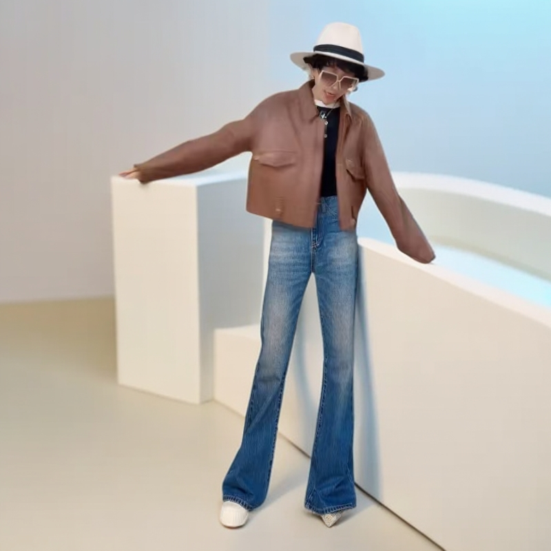  1023新港版设计师款蓝色同款（不加绒和薄绒）秋冬 直筒喇叭牛仔裤