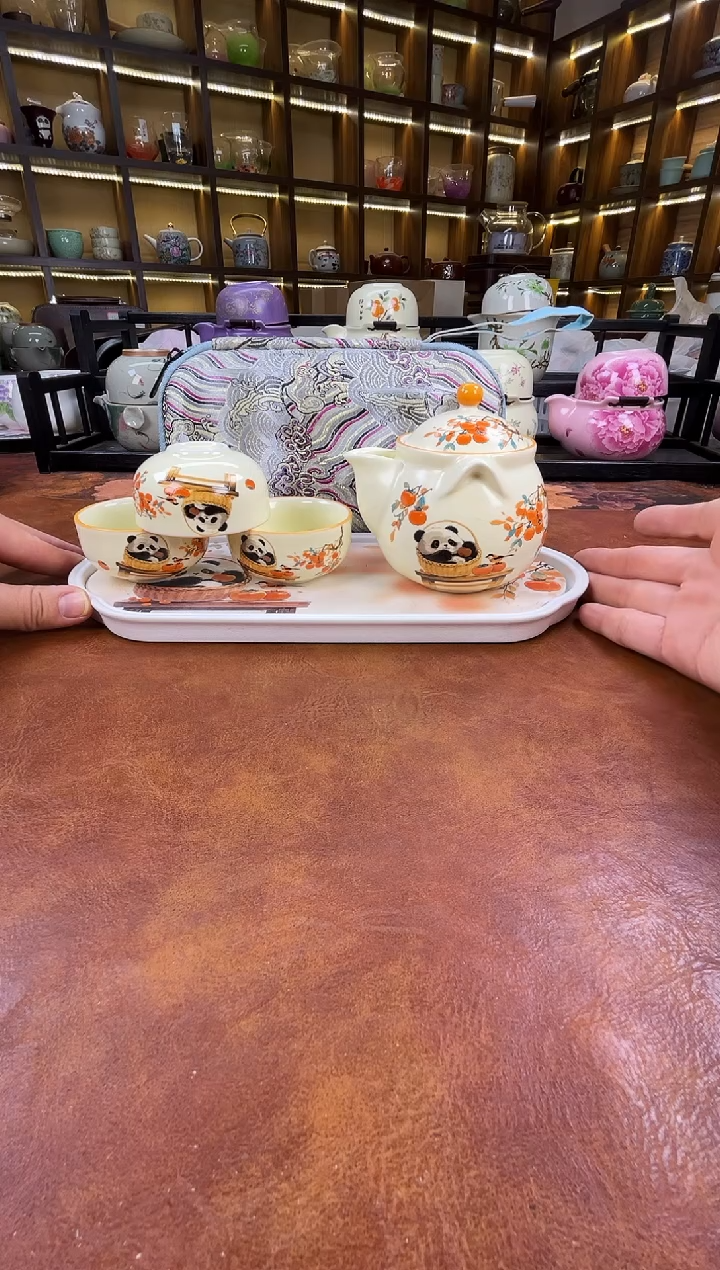 瓷片新款熊猫宝瓶旅行套装+熊猫盘