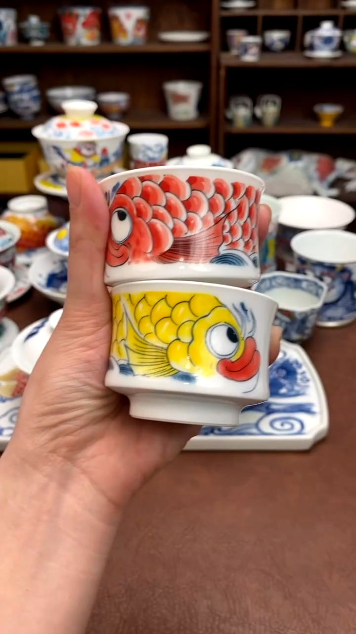 龙鱼马蹄杯（一对）景德镇昨明陶瓷