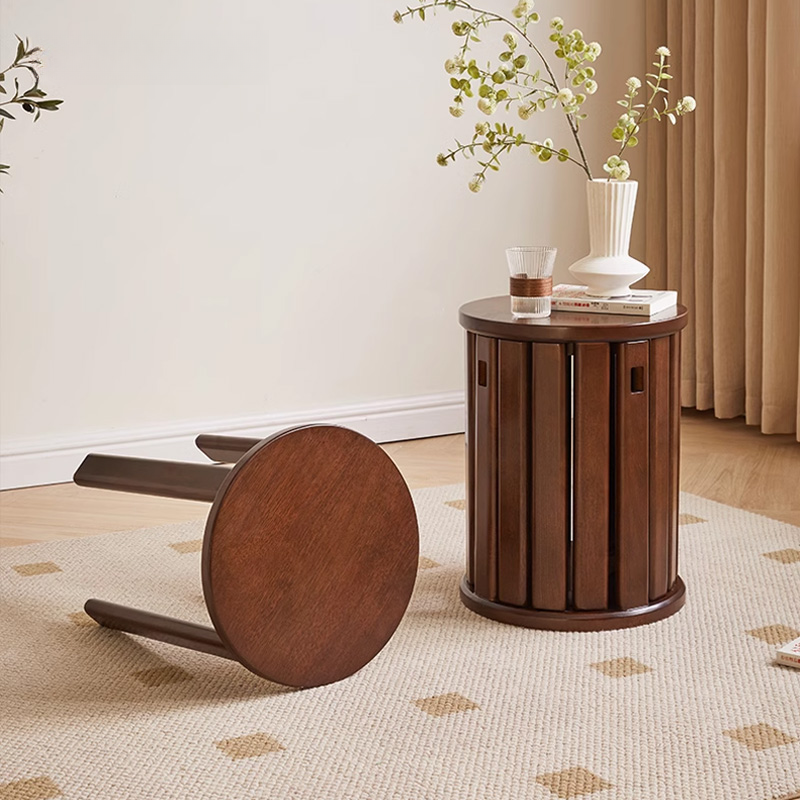 北欧实木凳子可摞叠圆凳组合矮凳家用餐桌板凳叠叠乐梯凳滑轮椅子