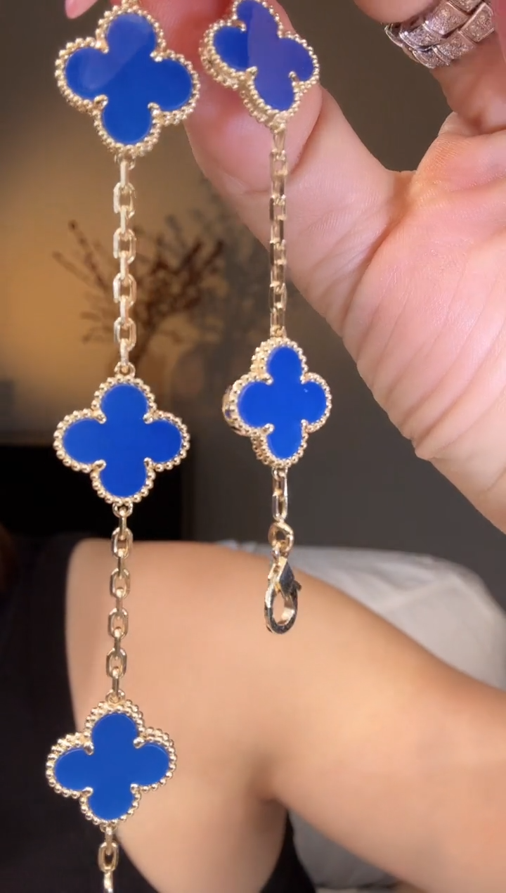 【闪购商品】玛瑙/玉髓手链18K金镶嵌蓝色五花手链