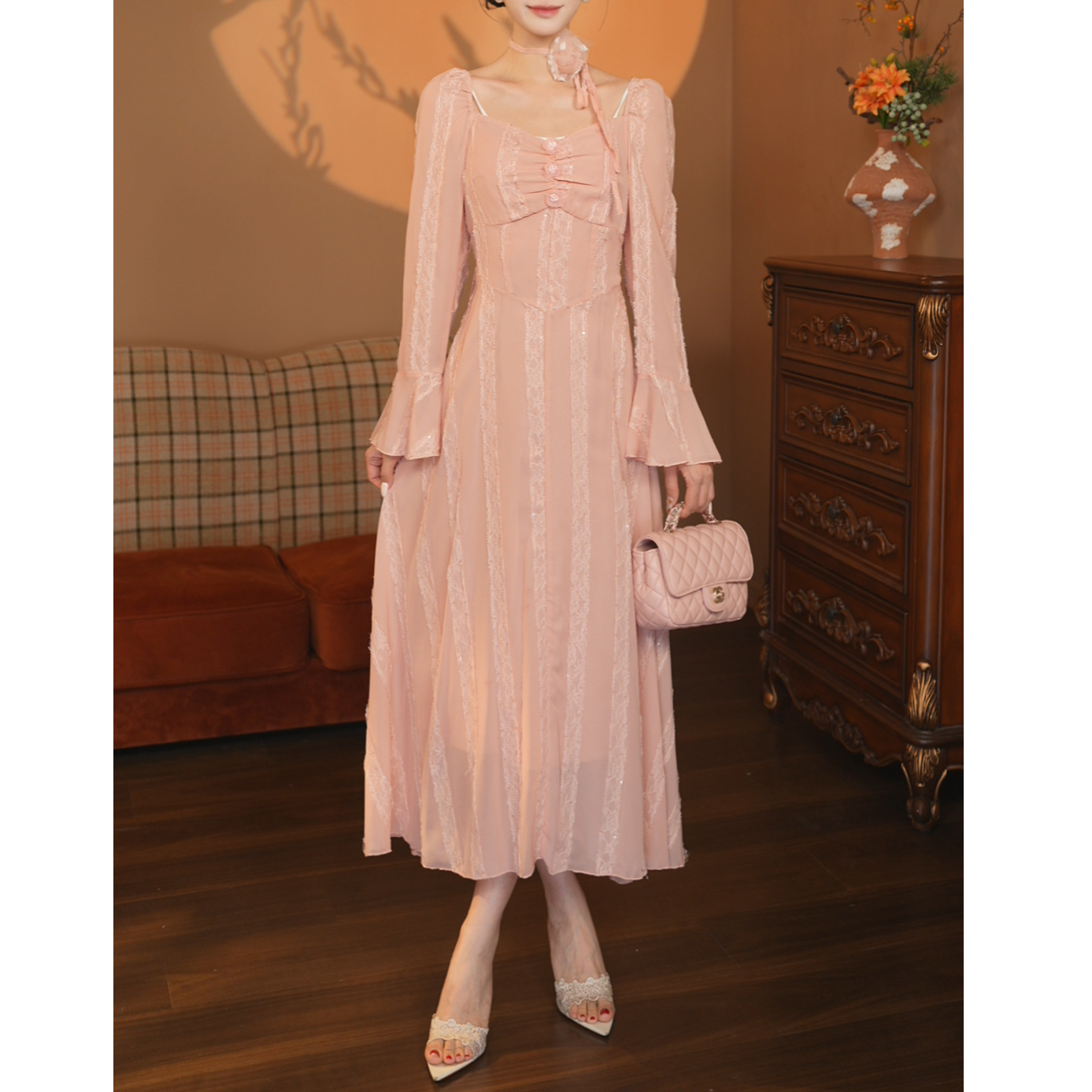 2店-463【清水定制】金粉世家仙女裙显嫩粉色连衣裙N079