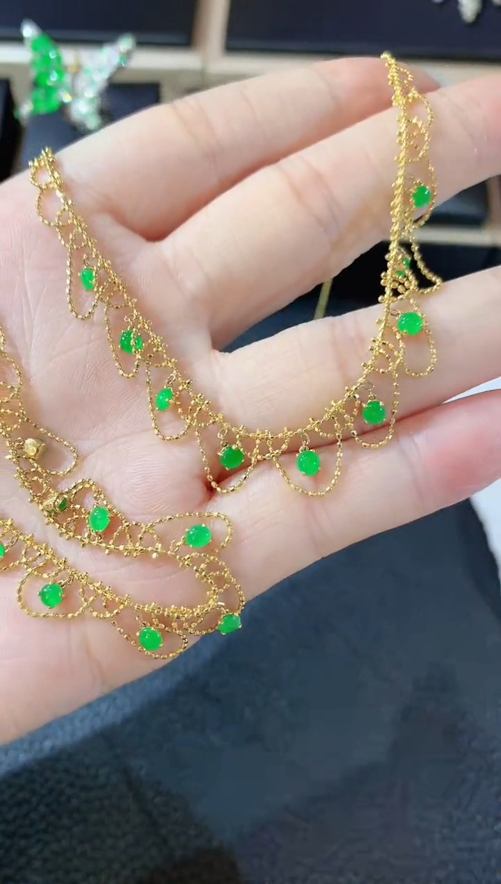 【闪购商品】翡翠套链18K金镶嵌F10 多样性发货一件