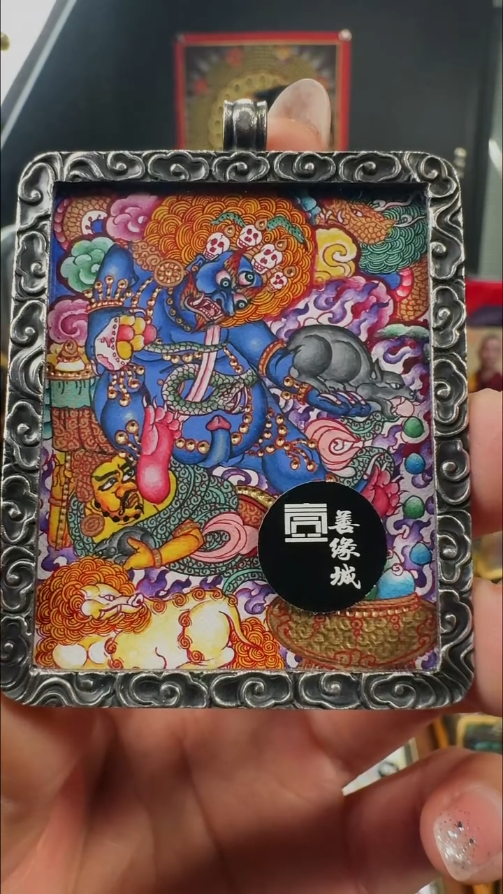 吊坠壹善缘城手绘唐卡黑C