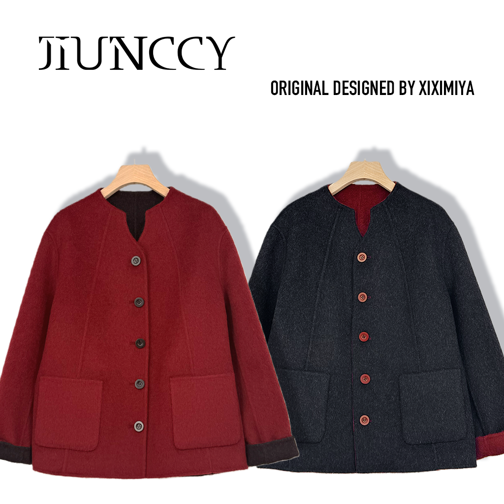 JIUNCCY【南雁】100绵羊毛双面穿弧形复古手工双面呢大衣 52YDY019