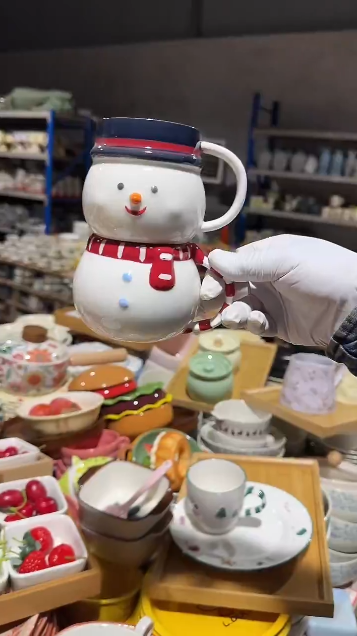 陶瓷雪人杯子一套微瑕 凑满20元包邮