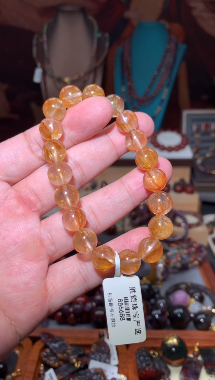 未镶嵌珠宝半成品水晶黄胶花手串