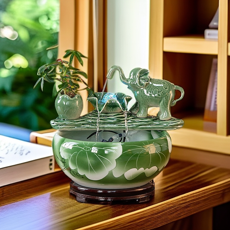 景德镇陶瓷流水摆件客厅鱼缸加湿器家居装饰吉祥如意