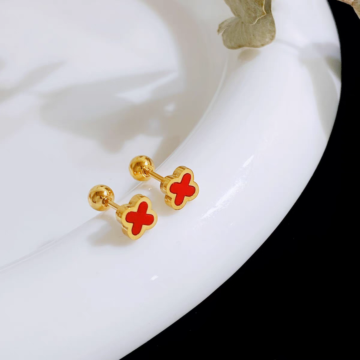 铜合金耳饰 红色花朵耳饰160