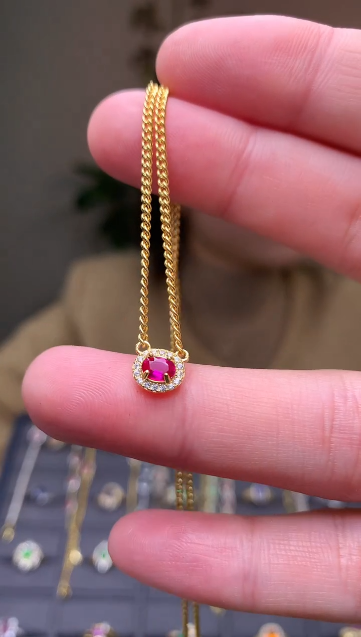 银S925镶嵌颈饰红宝石项链
