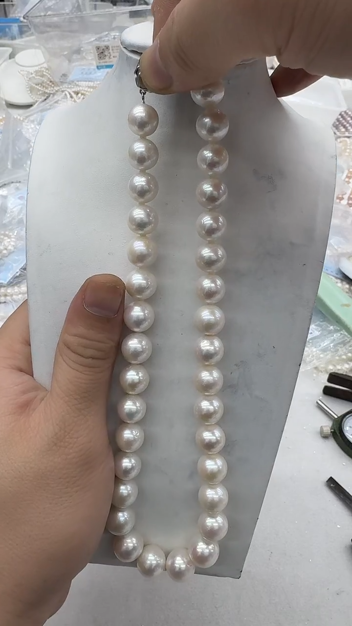 项链银S925镶嵌淡水珍珠11-13mm 山茶花-孤品