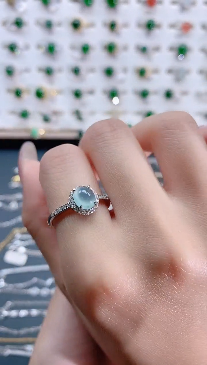 翡翠银S925镶嵌戒指天然翡翠