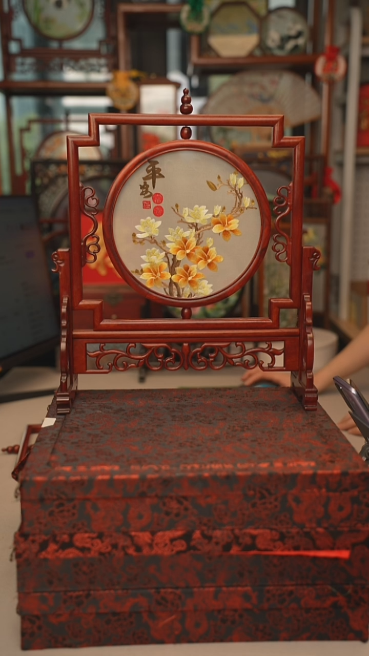 扇子五福架 苏绣双面绣五福架 35乘41