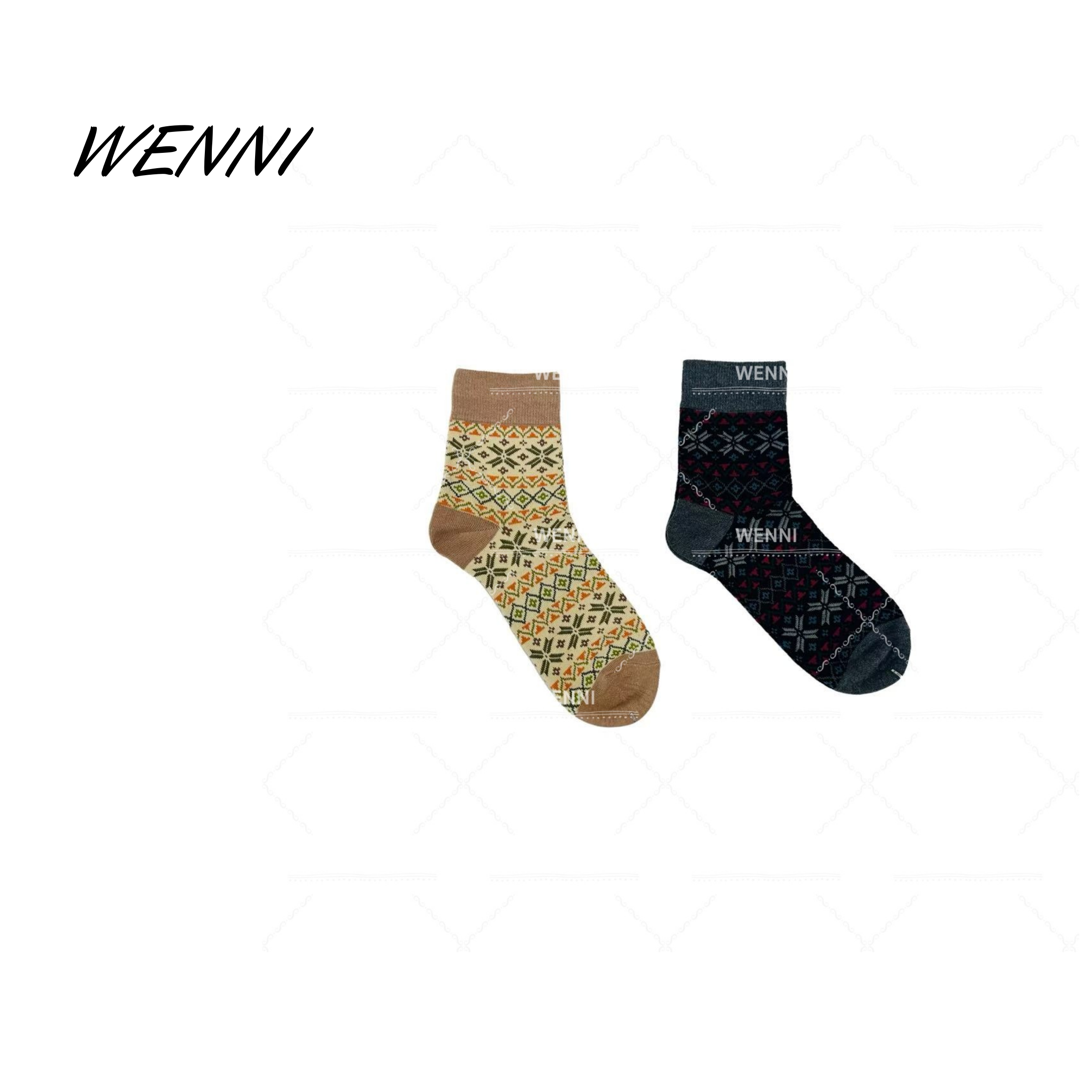 WENNI 费尔岛系列女士秋冬创意感中筒袜