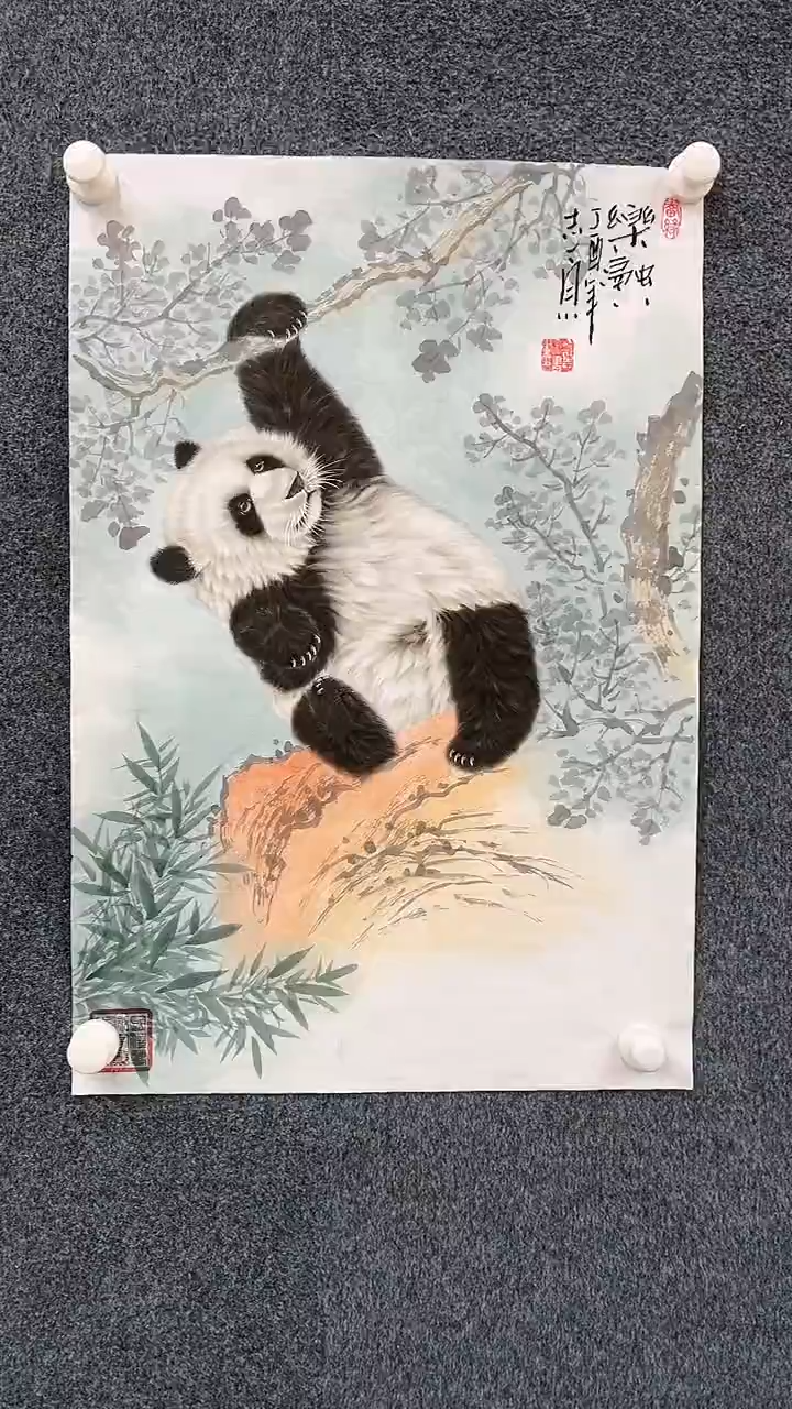 【闪购商品】国画2.9郑志宗四尺三开熊猫20