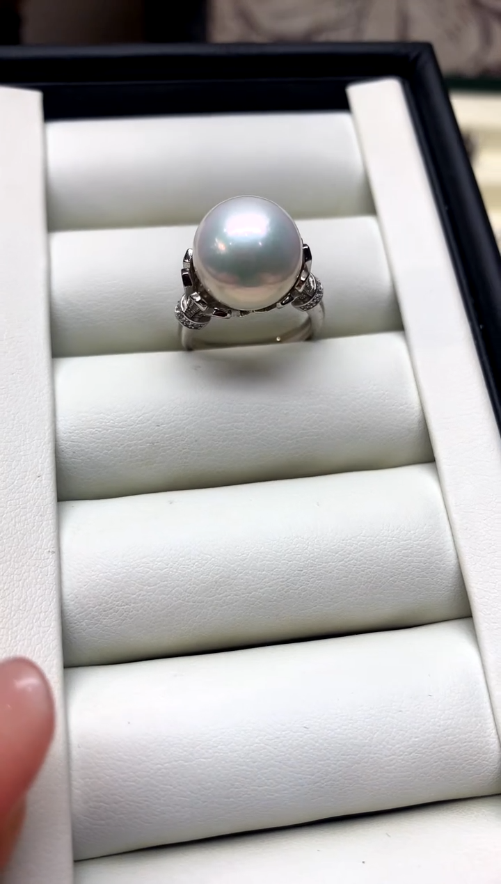 银S925镶嵌戒指淡水珍珠12-13mm