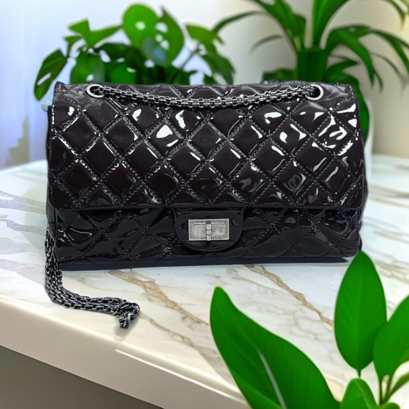 95新 Chanel/香奈儿   巧克力色漆皮CF单肩包 1804 5055 