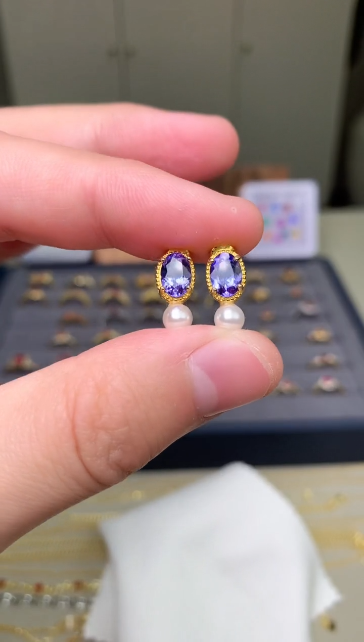 【闪购商品】坦桑石耳饰银S925镶嵌耳饰