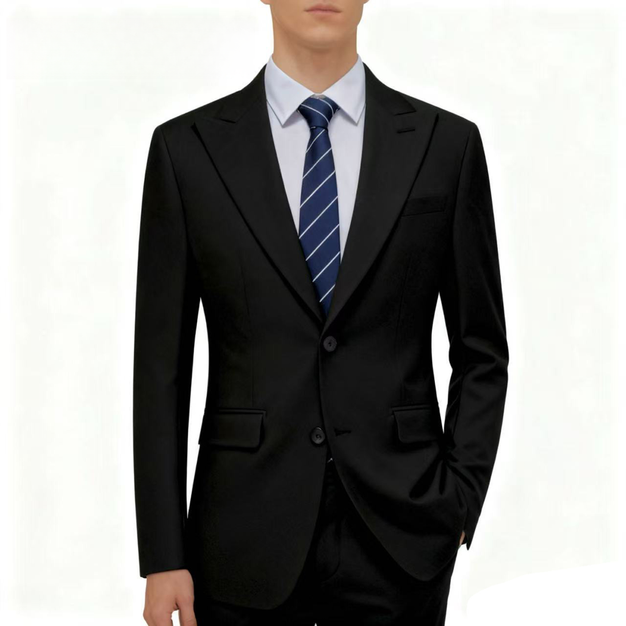 套装衣服＋裤子羊毛枪驳领年轻时尚修身休闲休闲商务秋冬英伦黑色