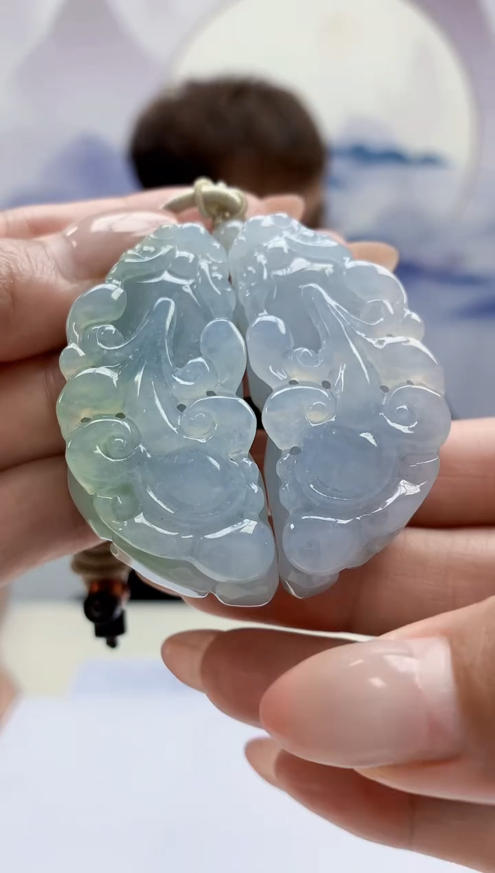 定制翡翠未镶嵌4868MM-毛货两件挂件96