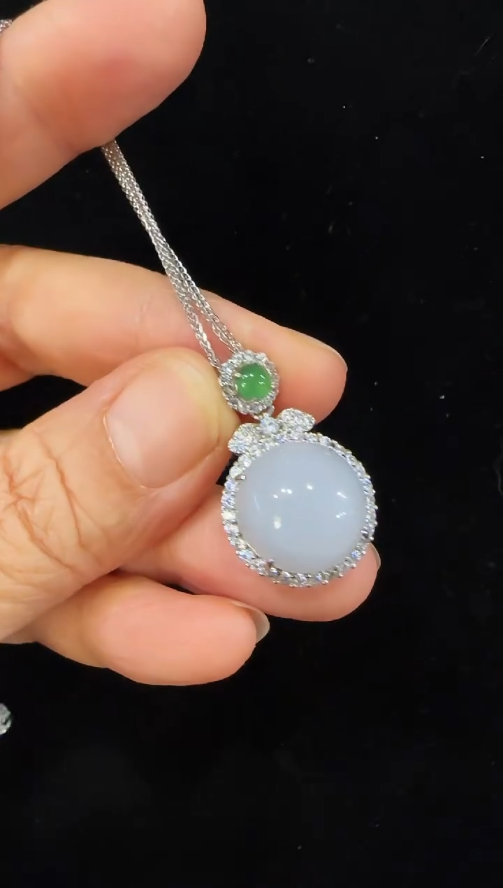 颈饰银S925镶嵌翡翠国风